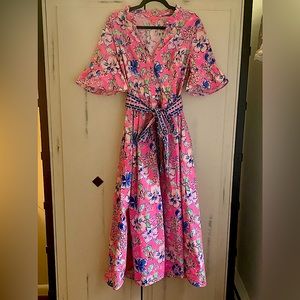 Lilly Pulitzer Midi Cotton Dress Pink Floral